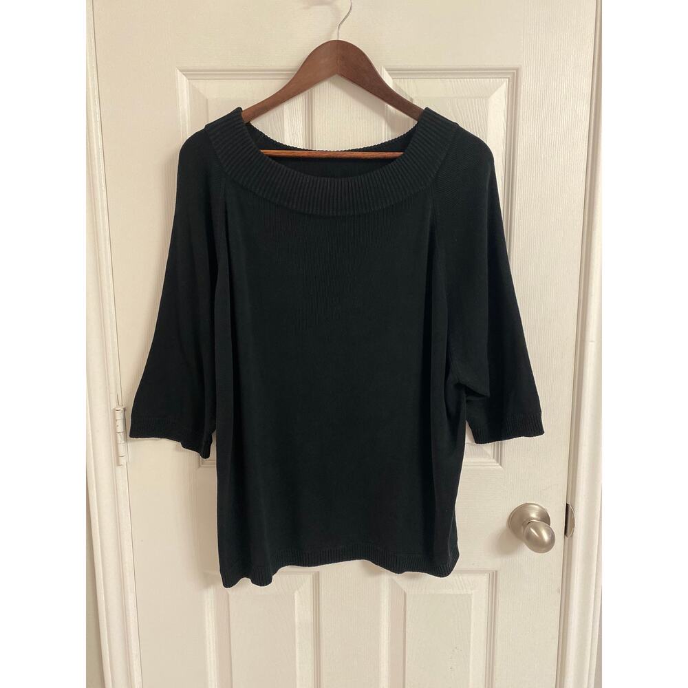 Capsule Vintage Joseph A 100% Silk Knit Sweater Black Wide Neck 3/4 Sleeve Med